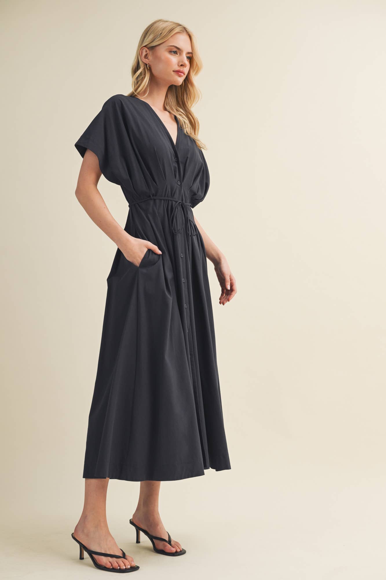 Drawstring Waist Dolman Sleeve Dress