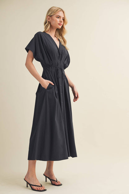 Drawstring Waist Dolman Sleeve Dress
