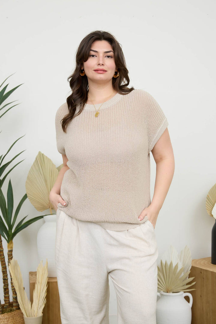 PLUS SHEER KNIT CREW NECK BATWING SWEATER TOP