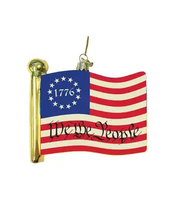 **Pre-Order**  4.5" Glass 1776 American Flag Ornament