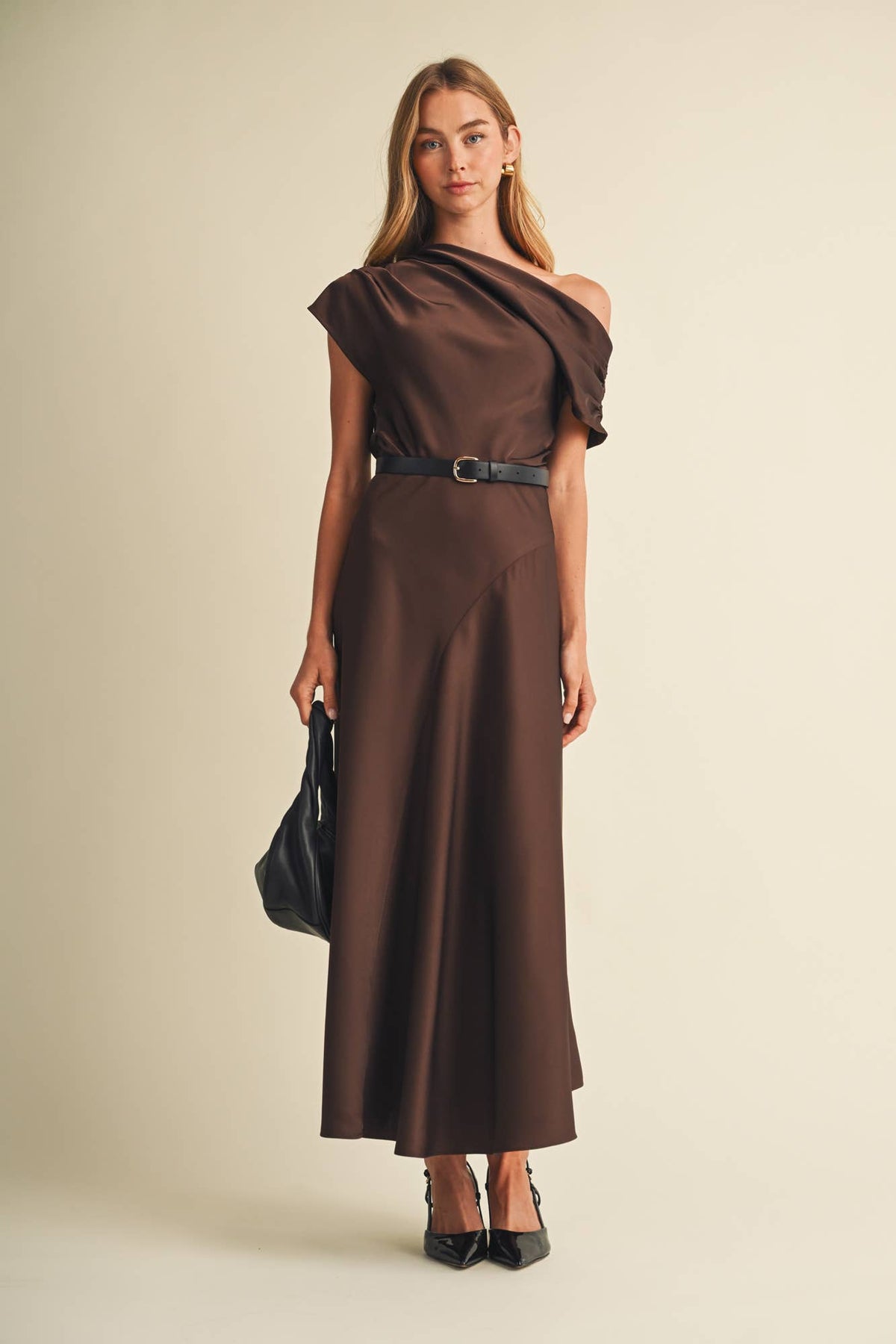 Asymmetric Cowl Neck Bias-Cut Dress