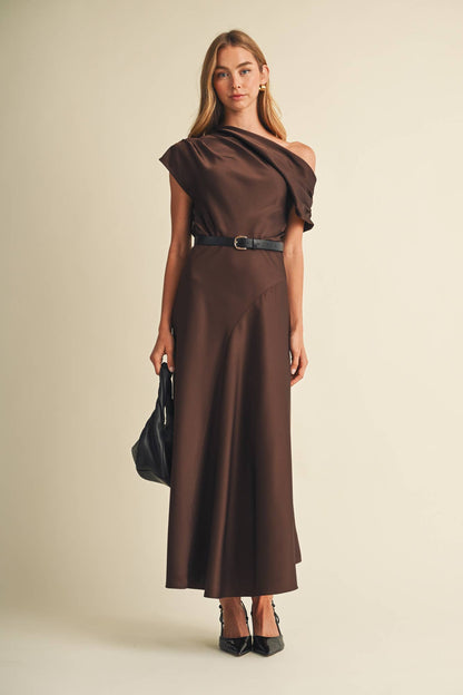 Asymmetric Cowl Neck Bias-Cut Dress