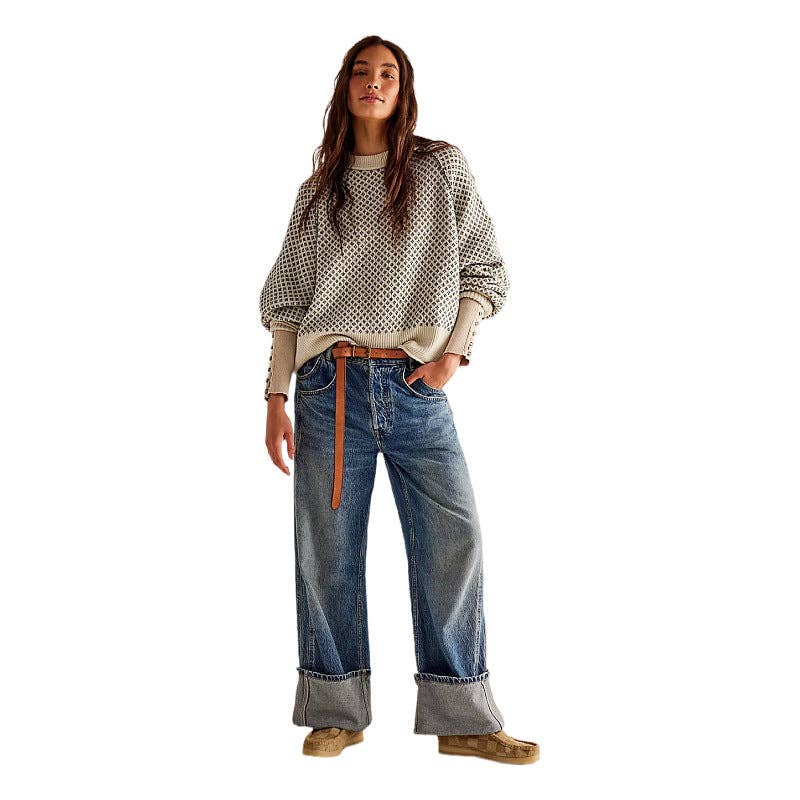 Jacquard Round Neck Pullover Sweater