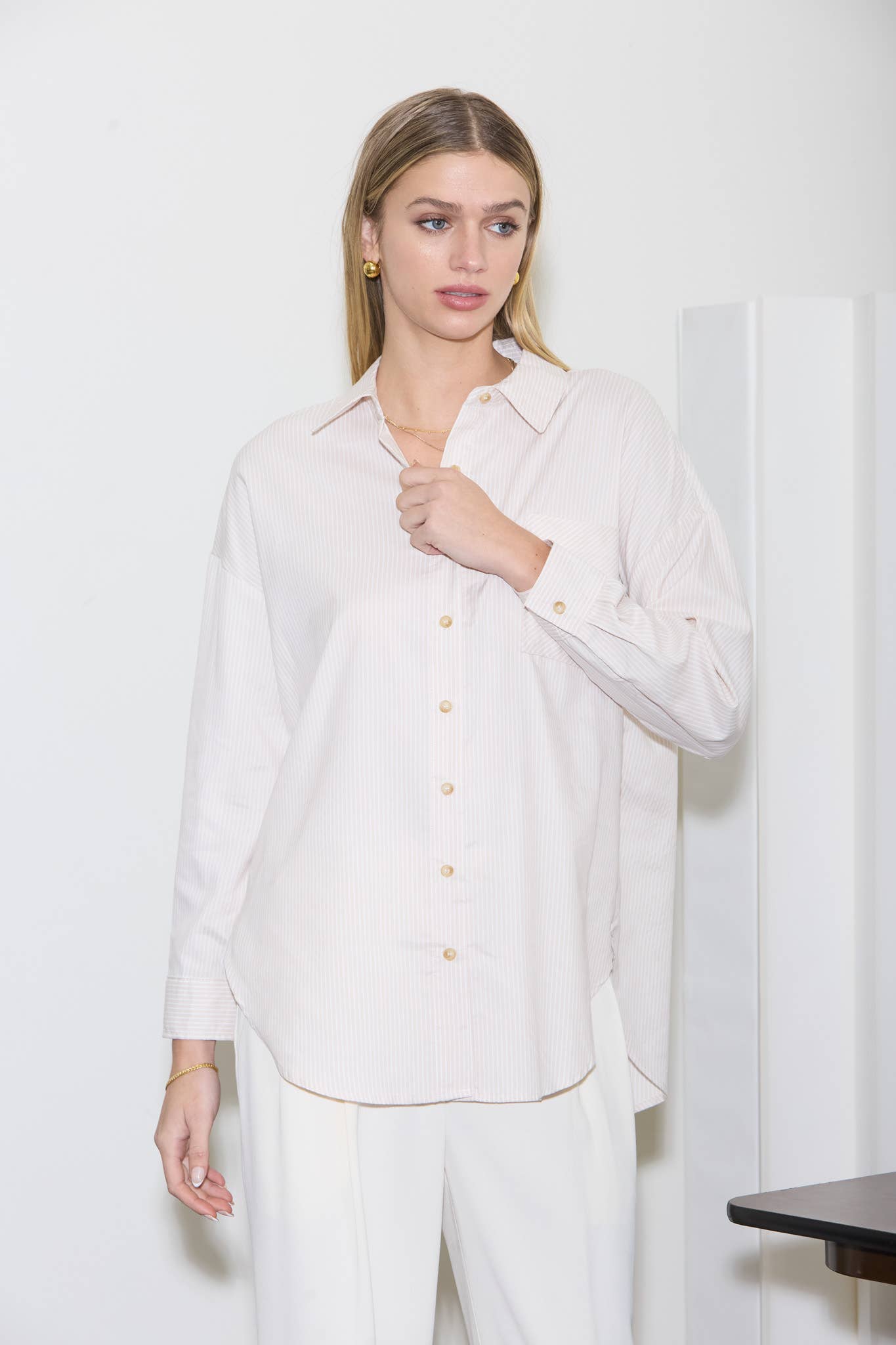 Striped Long Sleeve Collared Shirt