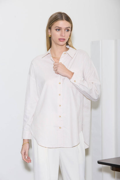 Striped Long Sleeve Collared Shirt