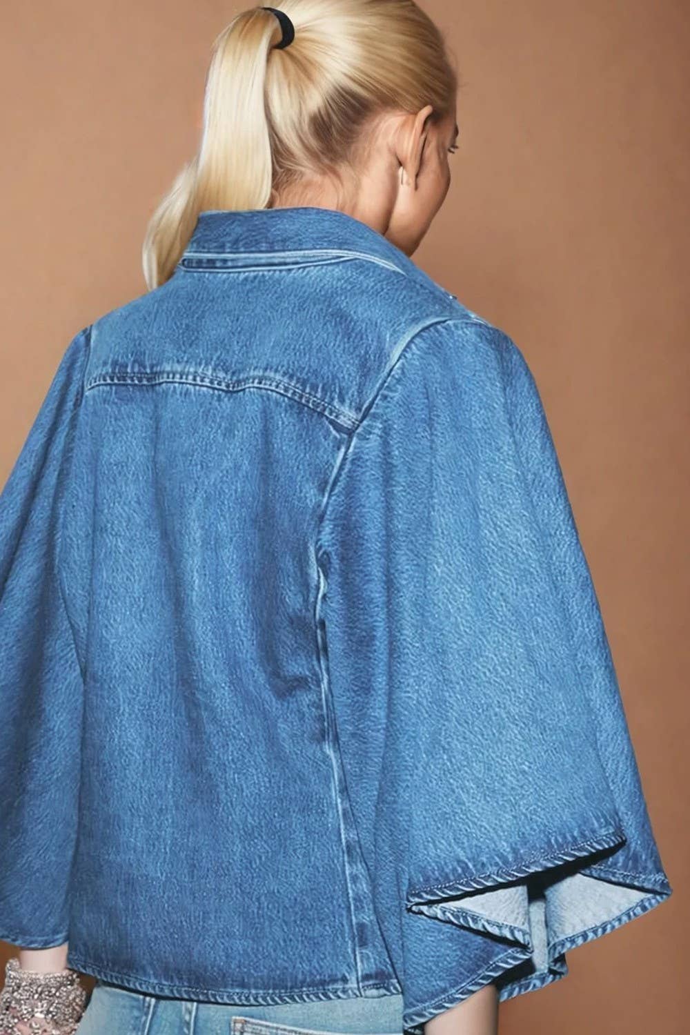 TRUMPET SLEEVED DENIM BLOUSE W1593TIA