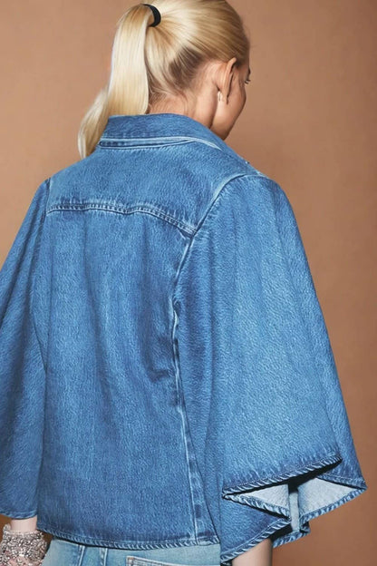 TRUMPET SLEEVED DENIM BLOUSE W1593TIA