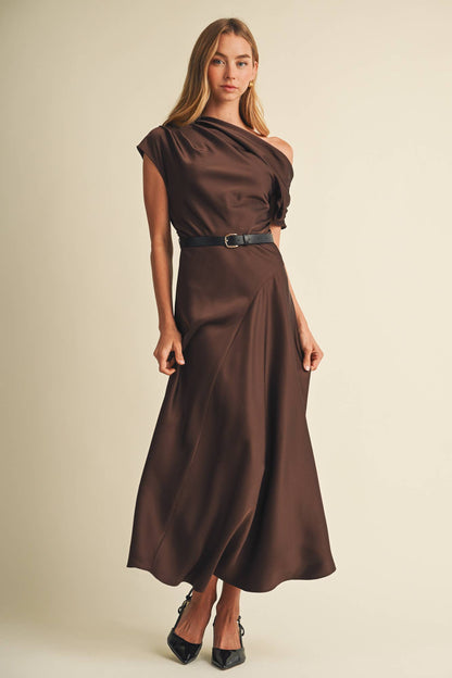 Asymmetric Cowl Neck Bias-Cut Dress