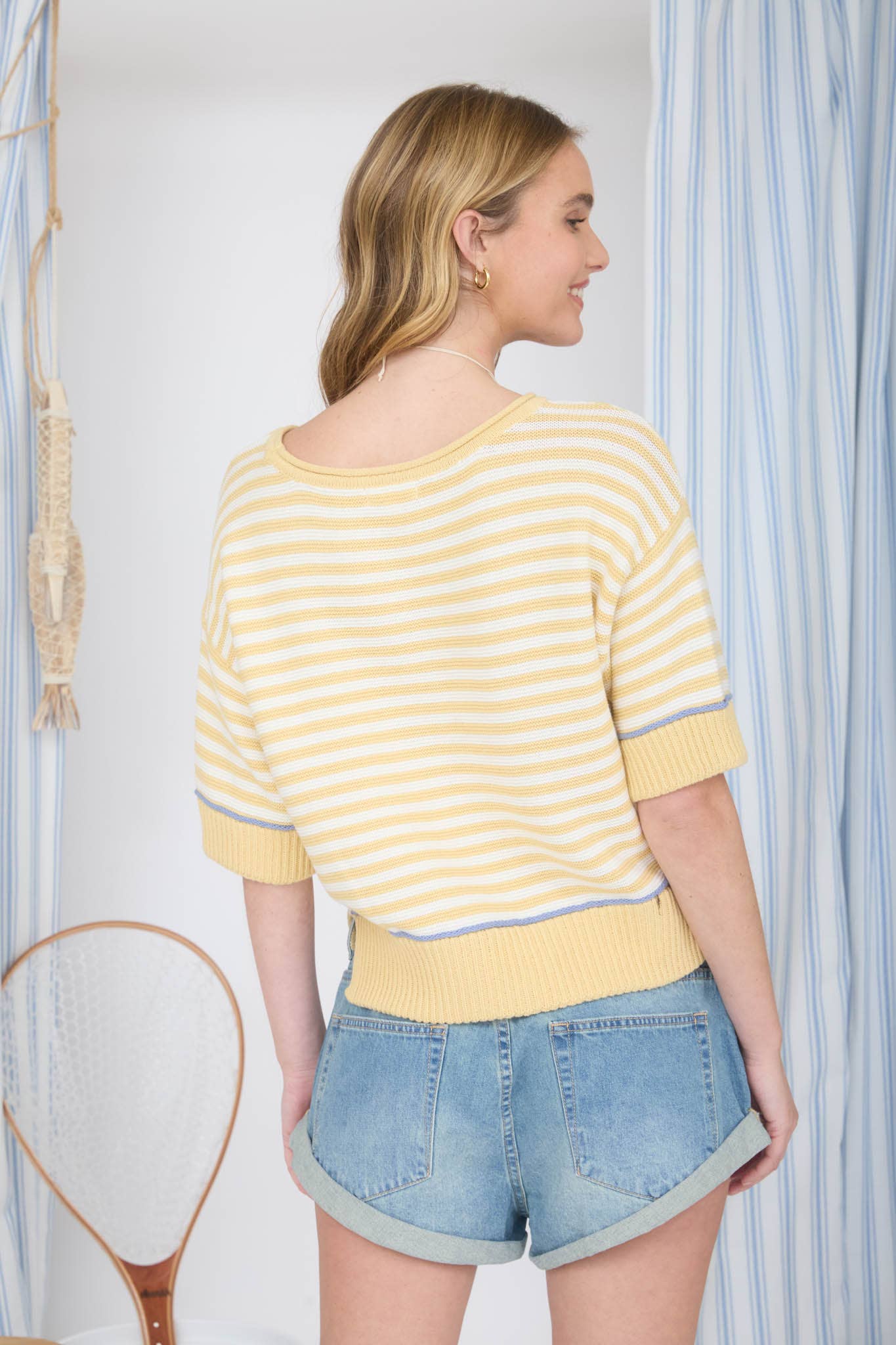 Stripe Raw Edge Hem Sweater