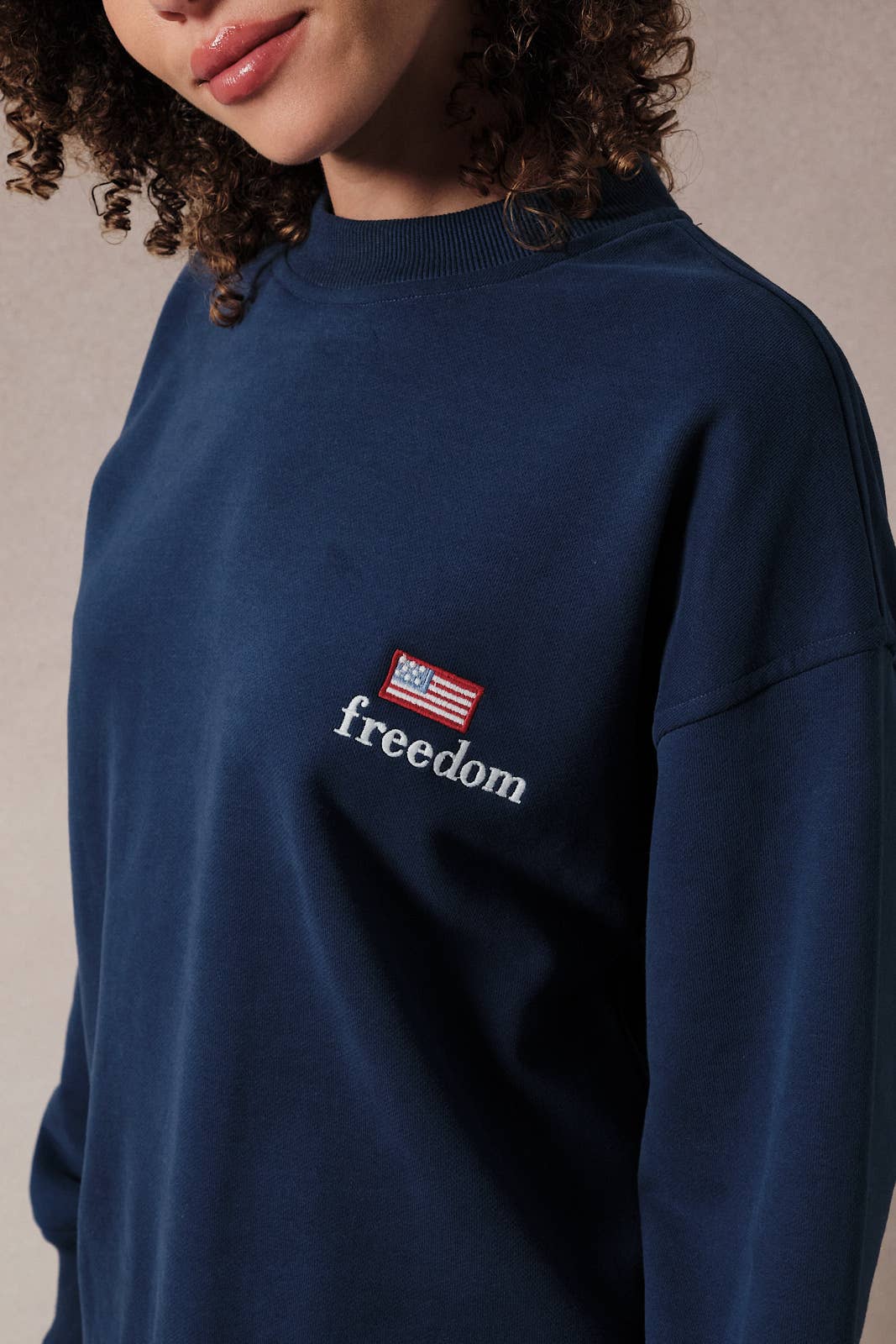 Crew Neck Long Sleeve "Freedom" Applique Sweatshirt