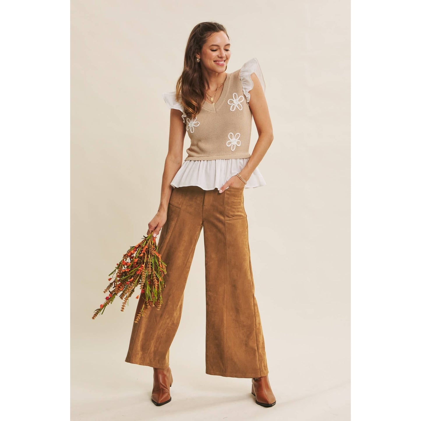 Buttery Suede Stretchy Wide-Leg Pants