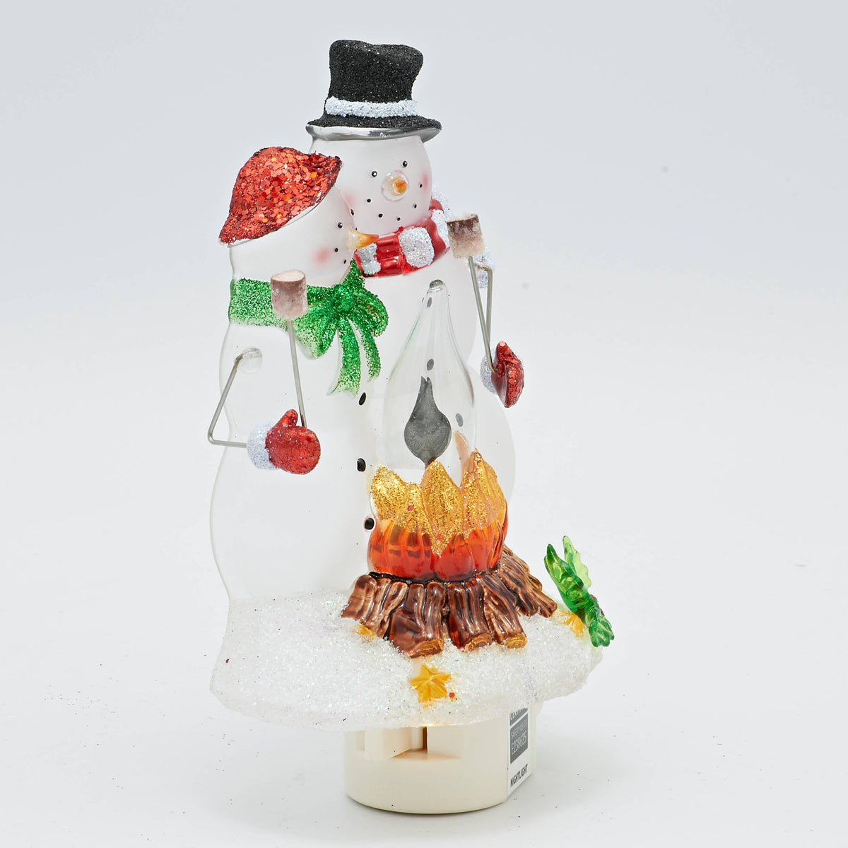 Snowmen Couple Campfire Night Light With Holly, Plug-In