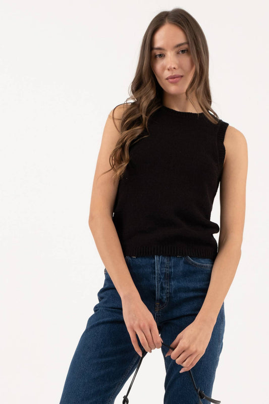 CREW NECK SLEEVELESS KNIT PULLOVER SWEATER