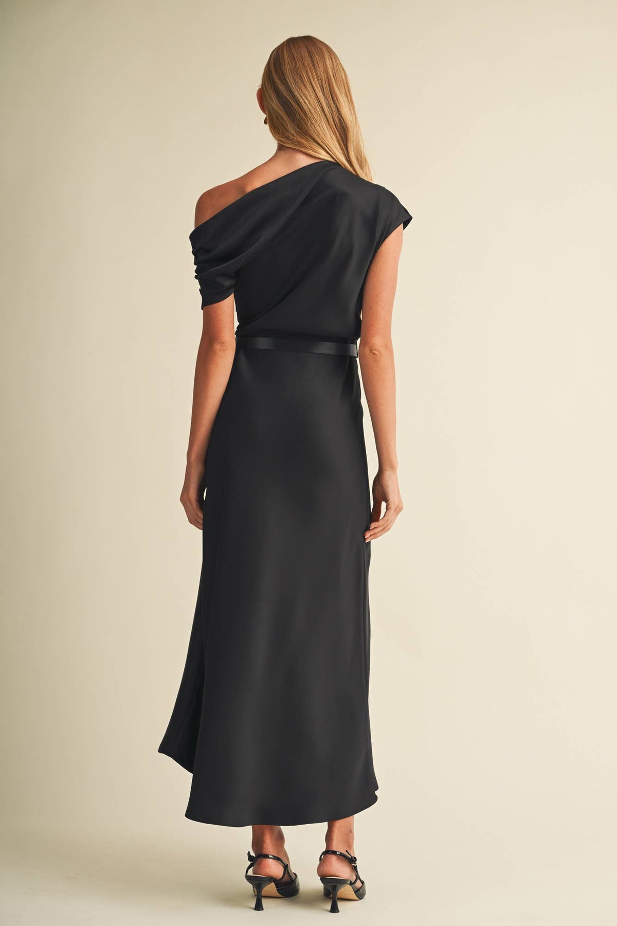 Asymmetric Cowl Neck Bias-Cut Dress