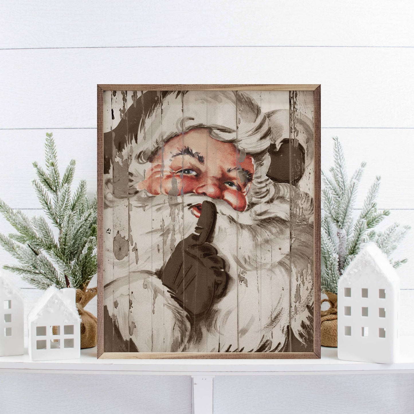 Santa Be Quiet Shh Beige Art Print
