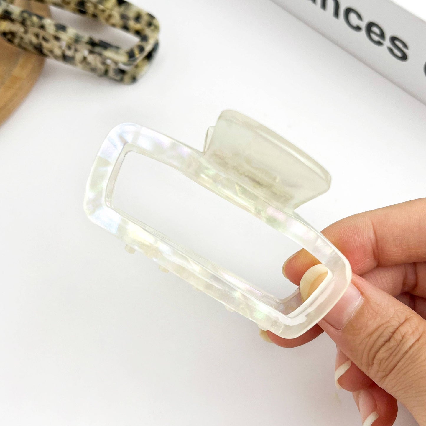 Classic Rectangle Hollow Claw Clip, Acetate Square Hair Clip