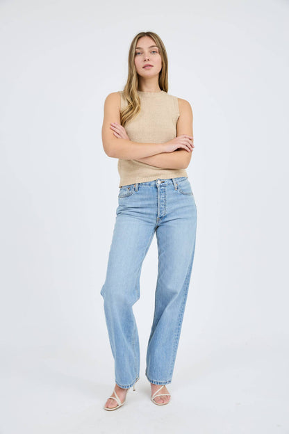 CREW NECK SLEEVELESS KNIT PULLOVER SWEATER