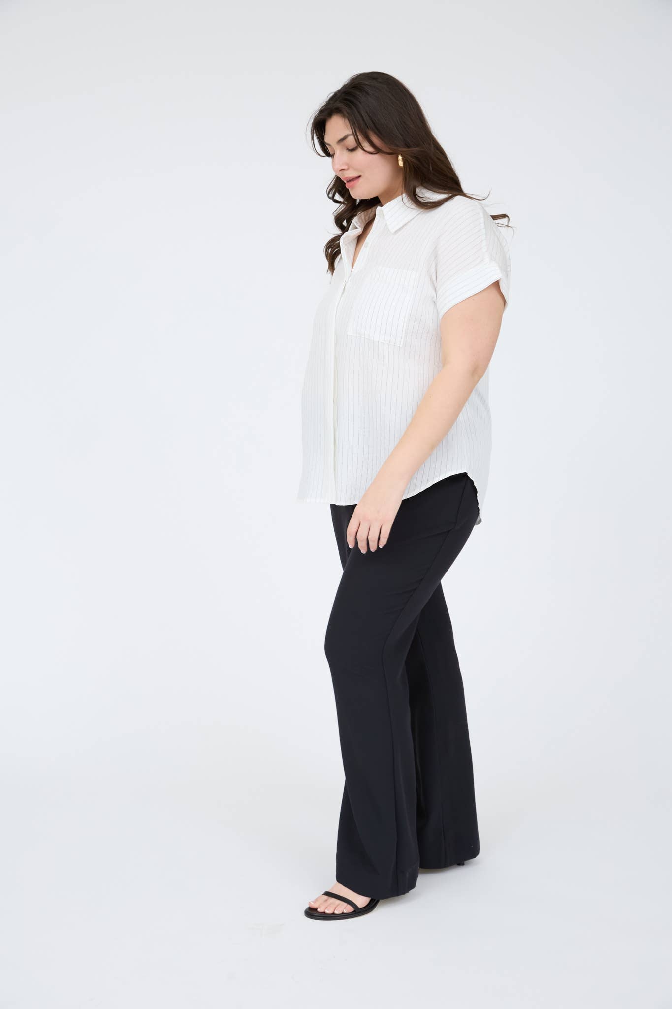 PLUS PINSTRIPE SHORT SLEEVE COLLARED SHIRT