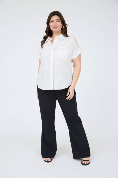 PLUS PINSTRIPE SHORT SLEEVE COLLARED SHIRT