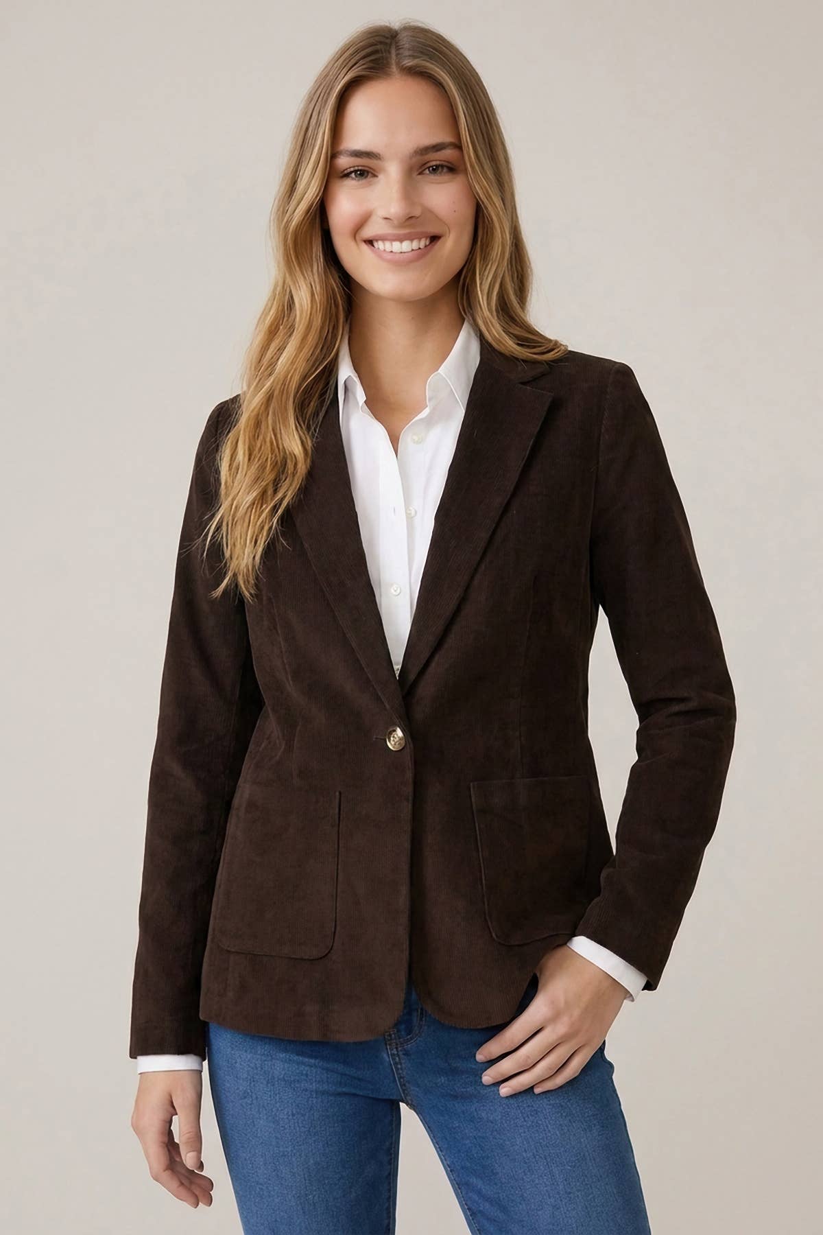 CORDUROY NOTCHED COLLAR PATCHED POCKET BLAZER - 10823J