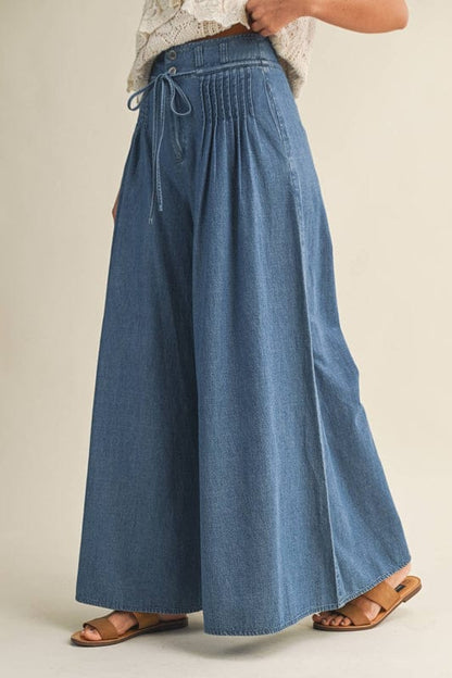 Pintuck Wide Leg Pants