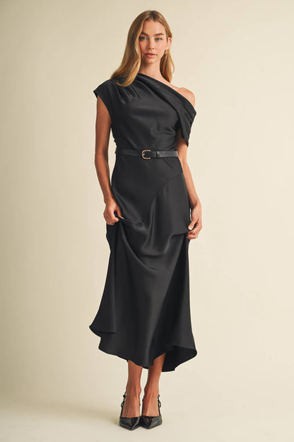 Asymmetric Cowl Neck Bias-Cut Dress