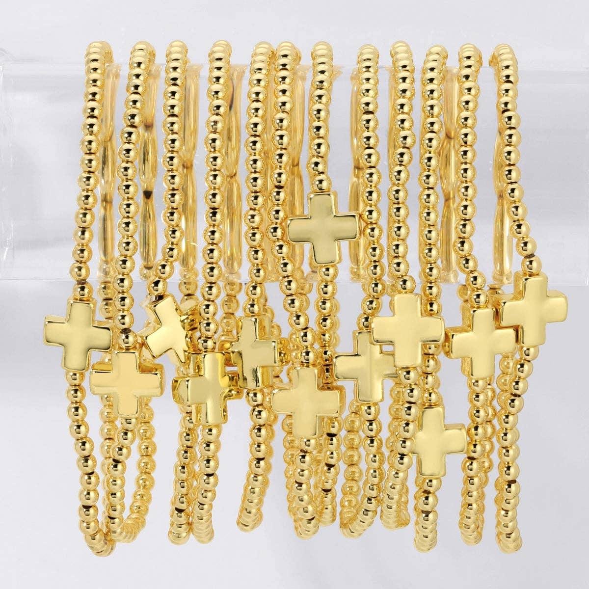 Stretch Bracelet with Single Gold Cross