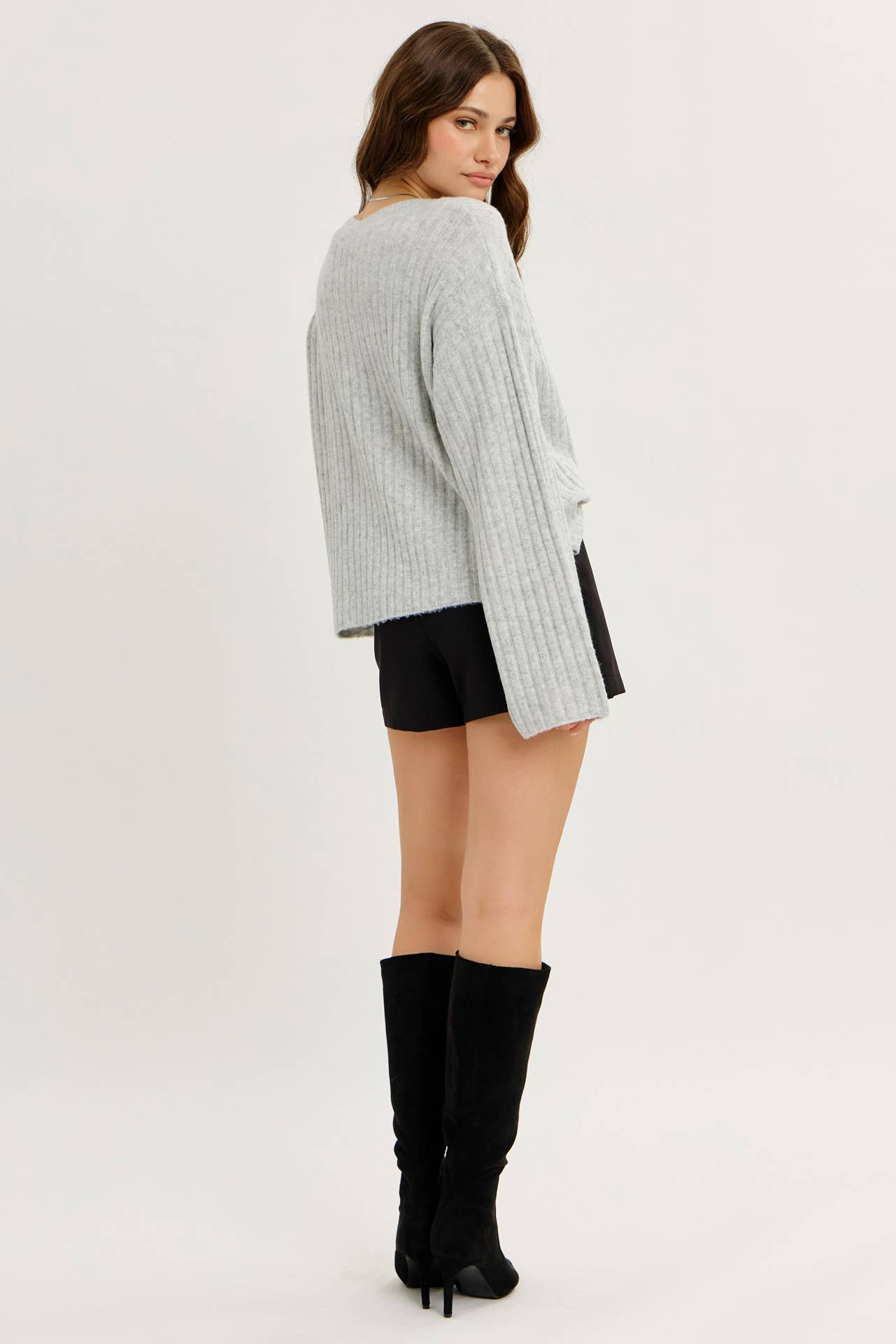 Cloud Soft Oversized Ribbed Sweater Top With Bell Sleeves