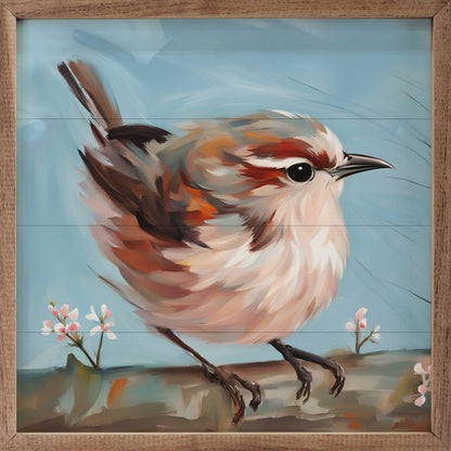 Bird On Thick Branch Wooden Art Print