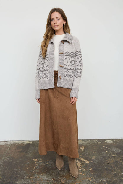 Mock Neck Toggle Button Knit Cardigan