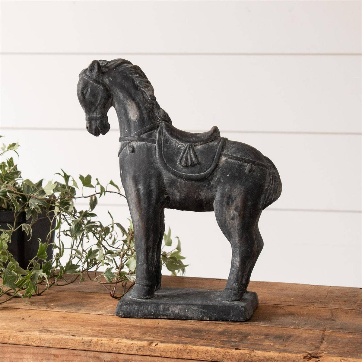 Black Distressed Cement Horse (PC)