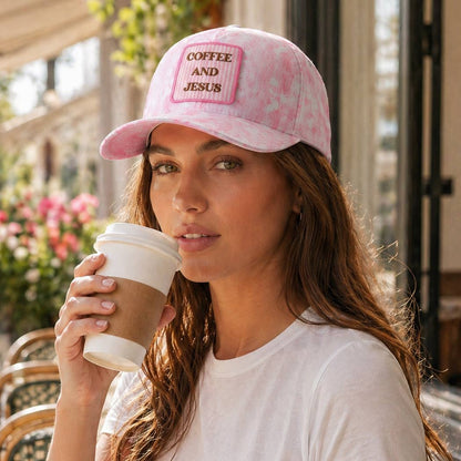 COFFEE AND JESUS Patch Embroidered Camo Trucker Hat