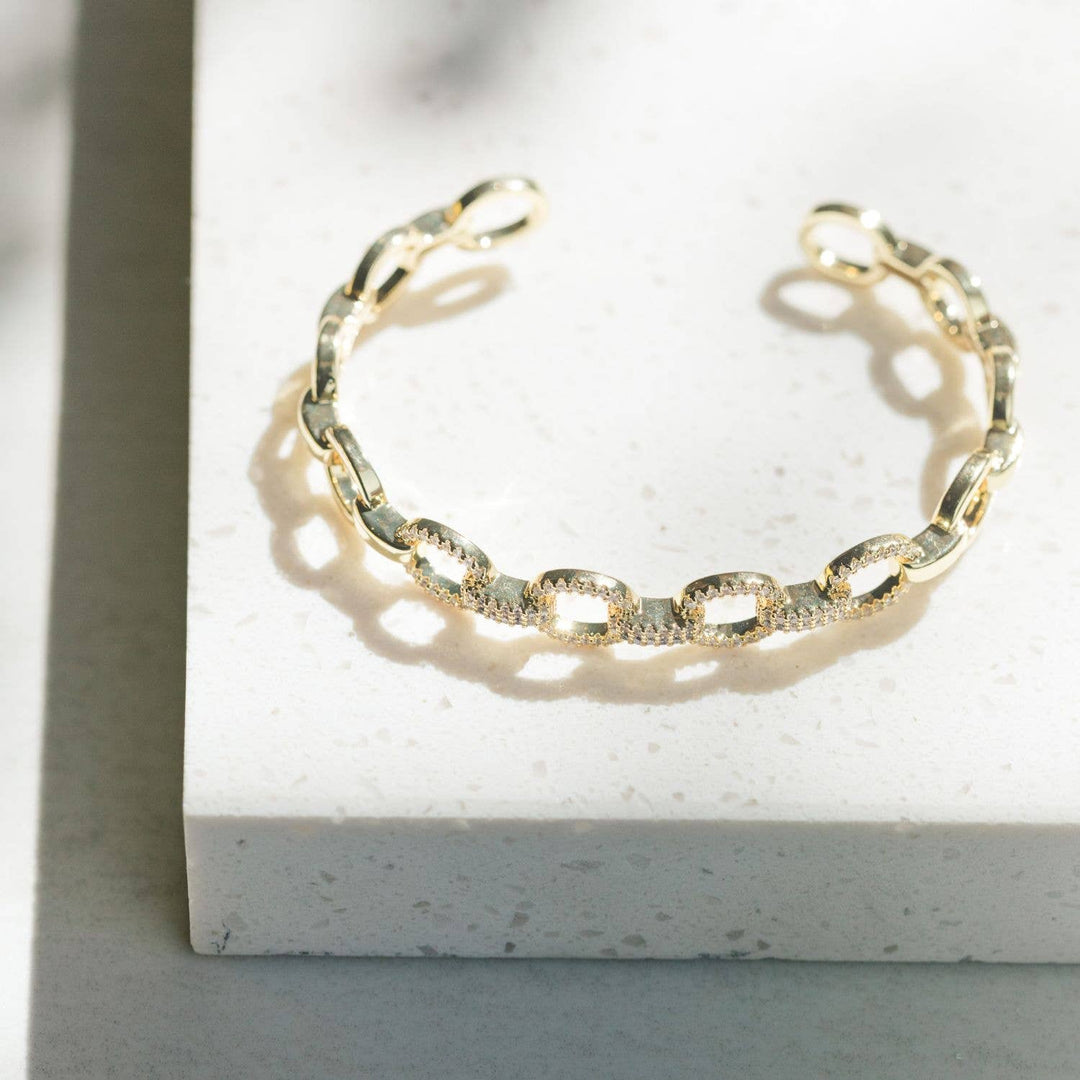 Link Chain Cuff With Pave Accents