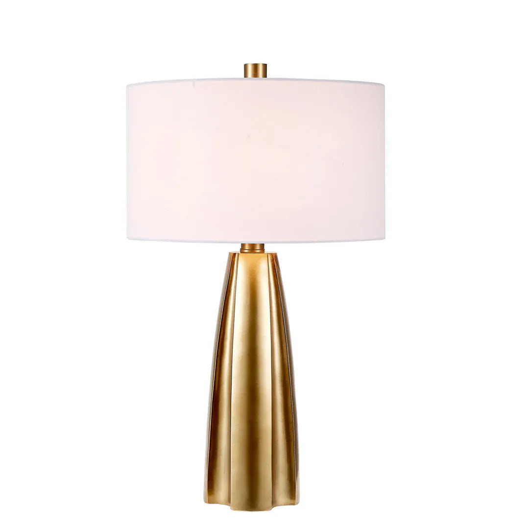 Forty West Turner gold fluted table lamp with white drum shade, 27.5H