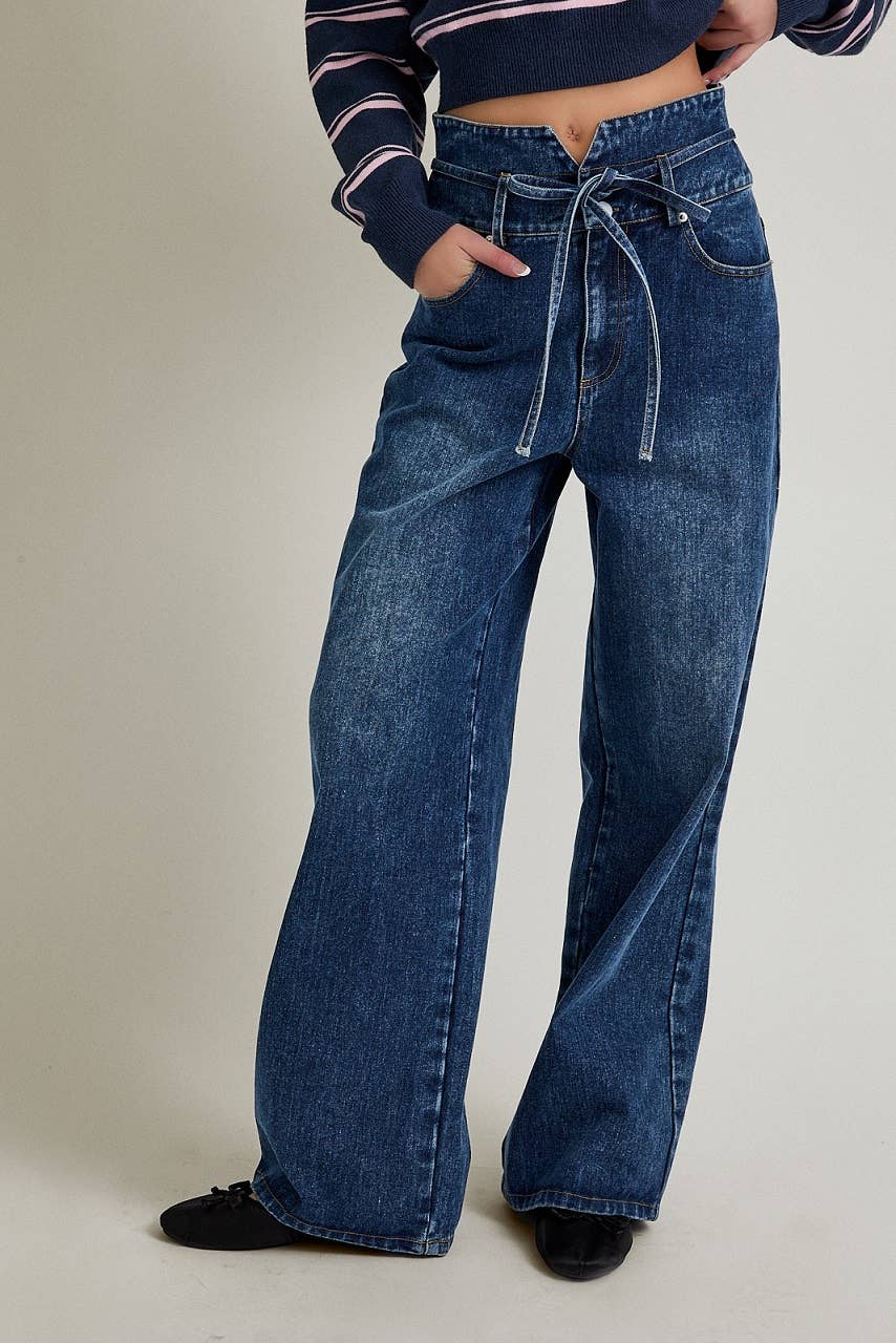 HIGH WAIST WIDE LEG DENIM PANTS