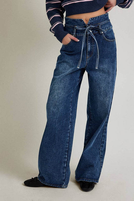 HIGH WAIST WIDE LEG DENIM PANTS