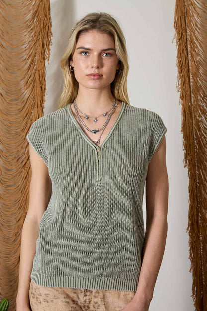 Short Sleeve Henley Sweater