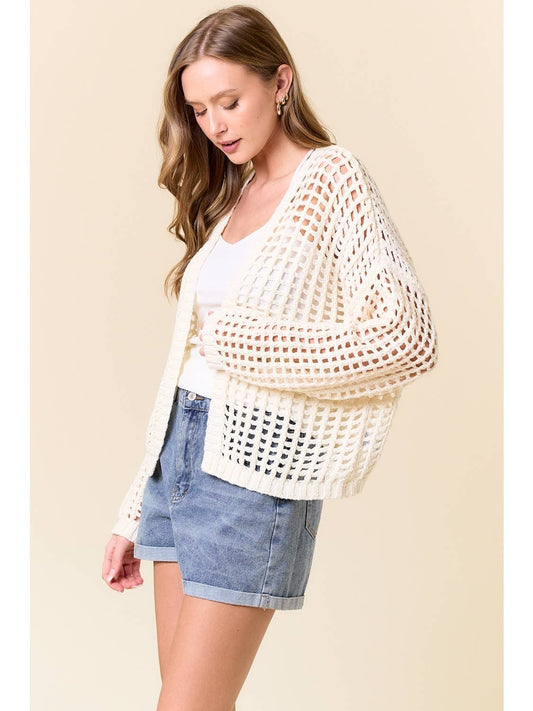 Crochet Fishnet Cropped Open Cardigan