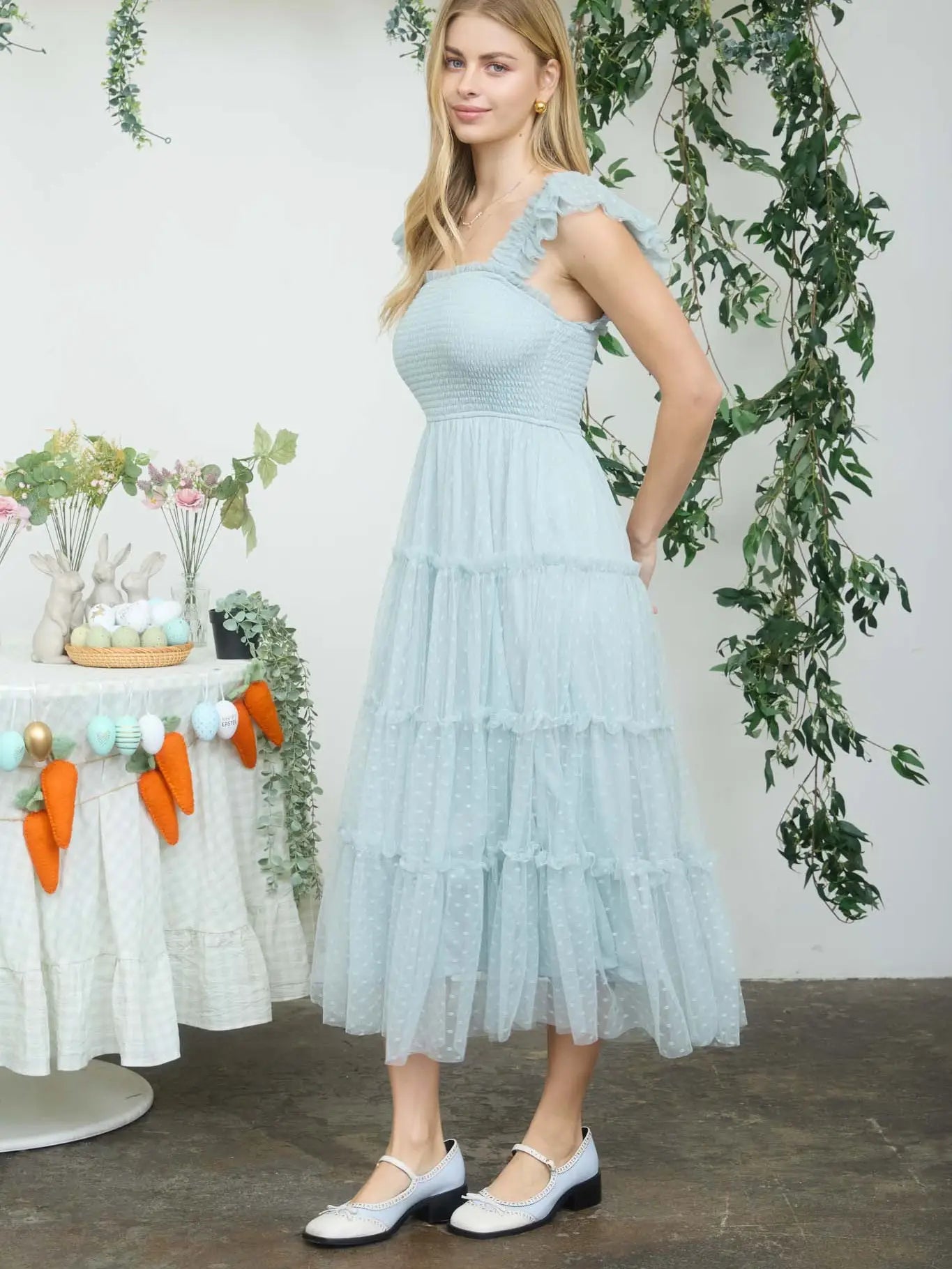 Chiffon Smocked Tiered Midi Dress