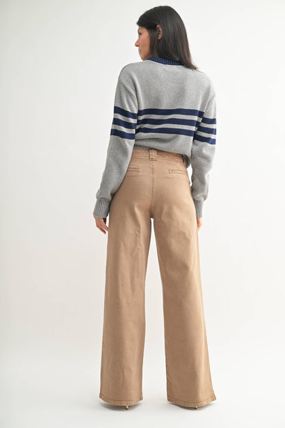 Vin Khaki Patch Pocket Wide Leg Flare