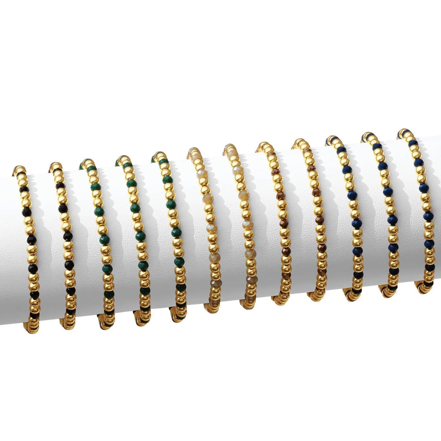 Set/12 4mm Bead & Crystal Stretch Bracelets