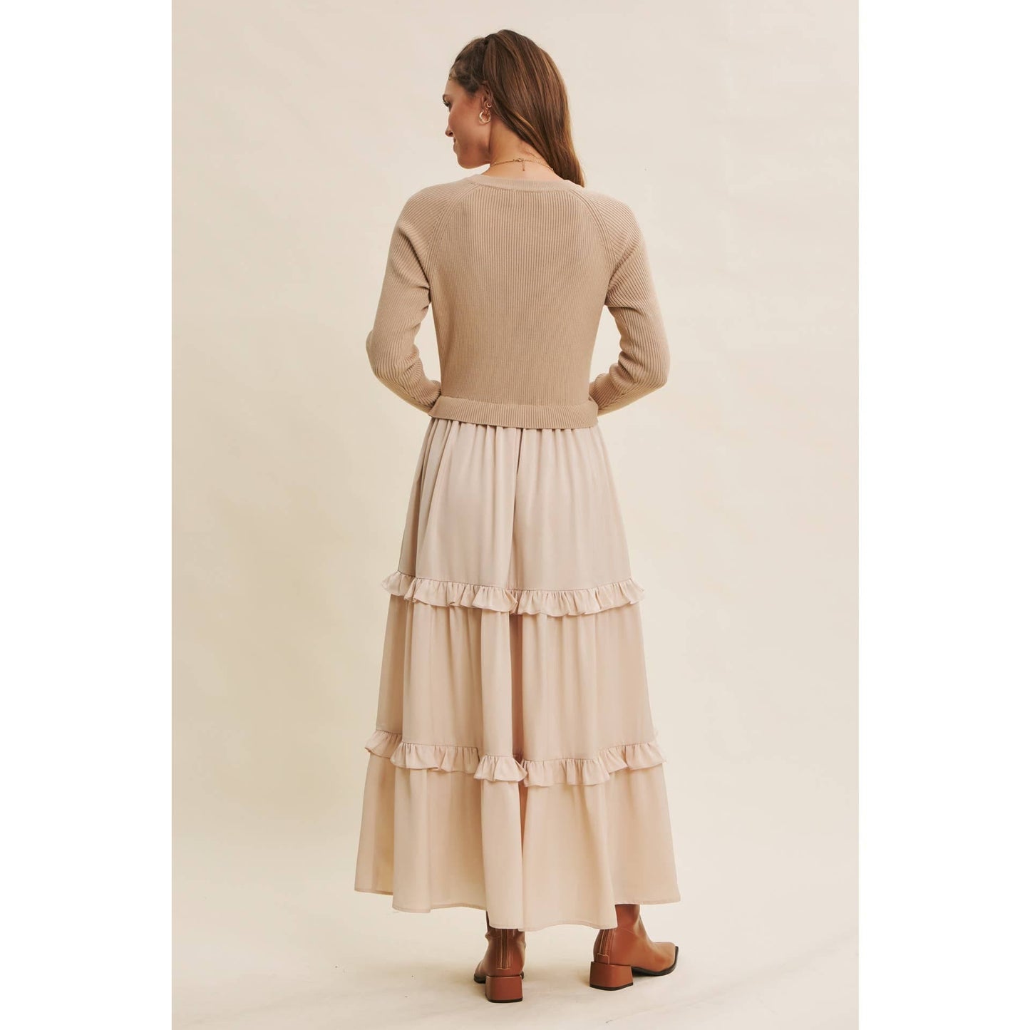 COMFORTABLE SWEATER AND SATIN TWOFER MAXI DRESS