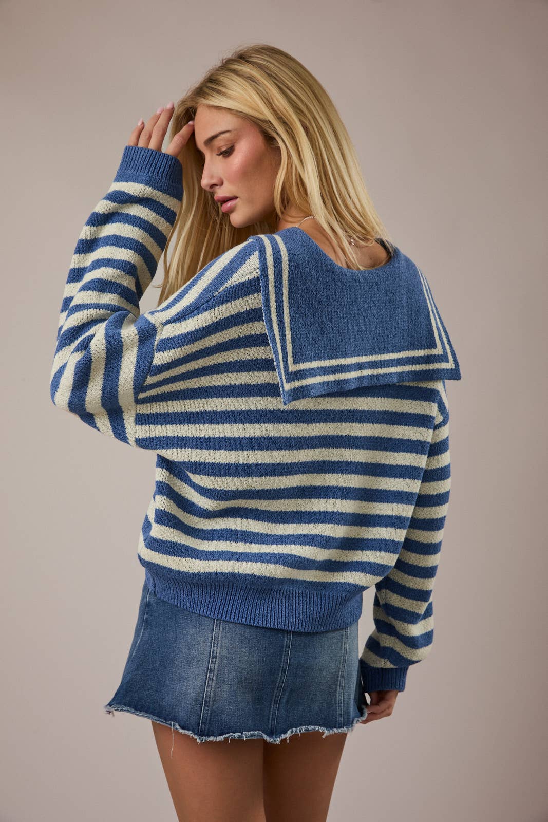 SAILOR COLLAR STRIPE SWEATER TOP