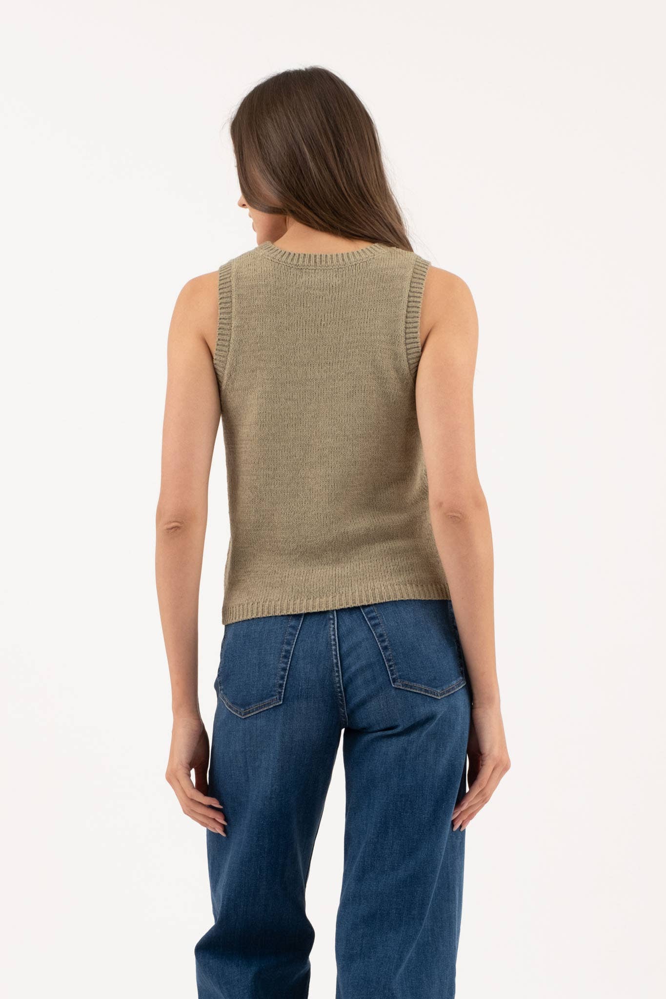 CREW NECK SLEEVELESS KNIT PULLOVER SWEATER