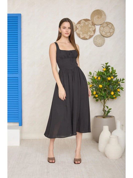 Square Neck Front Tie Corset Dress