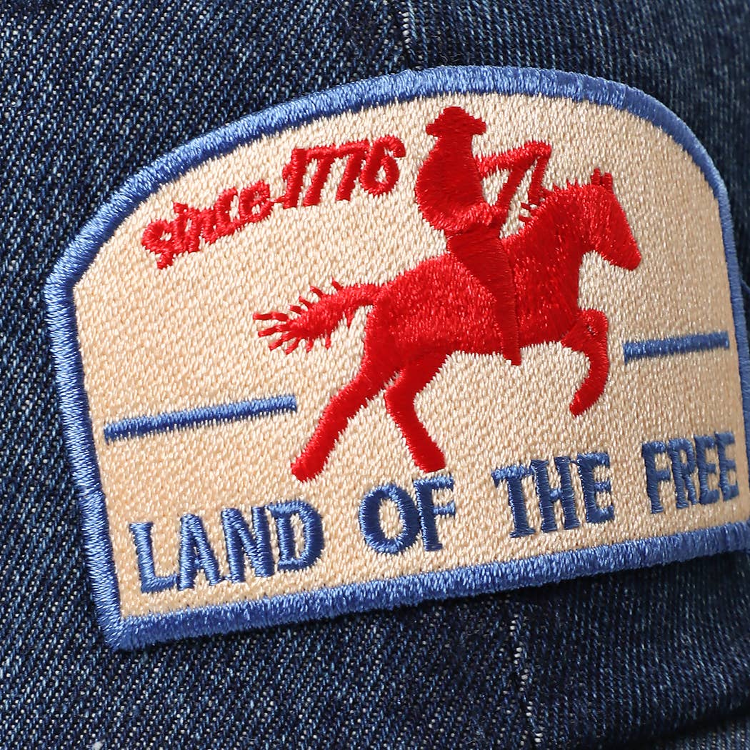 **Pre-Order**  Land Of The Free Embroidered Patch Denim Baseball Cap