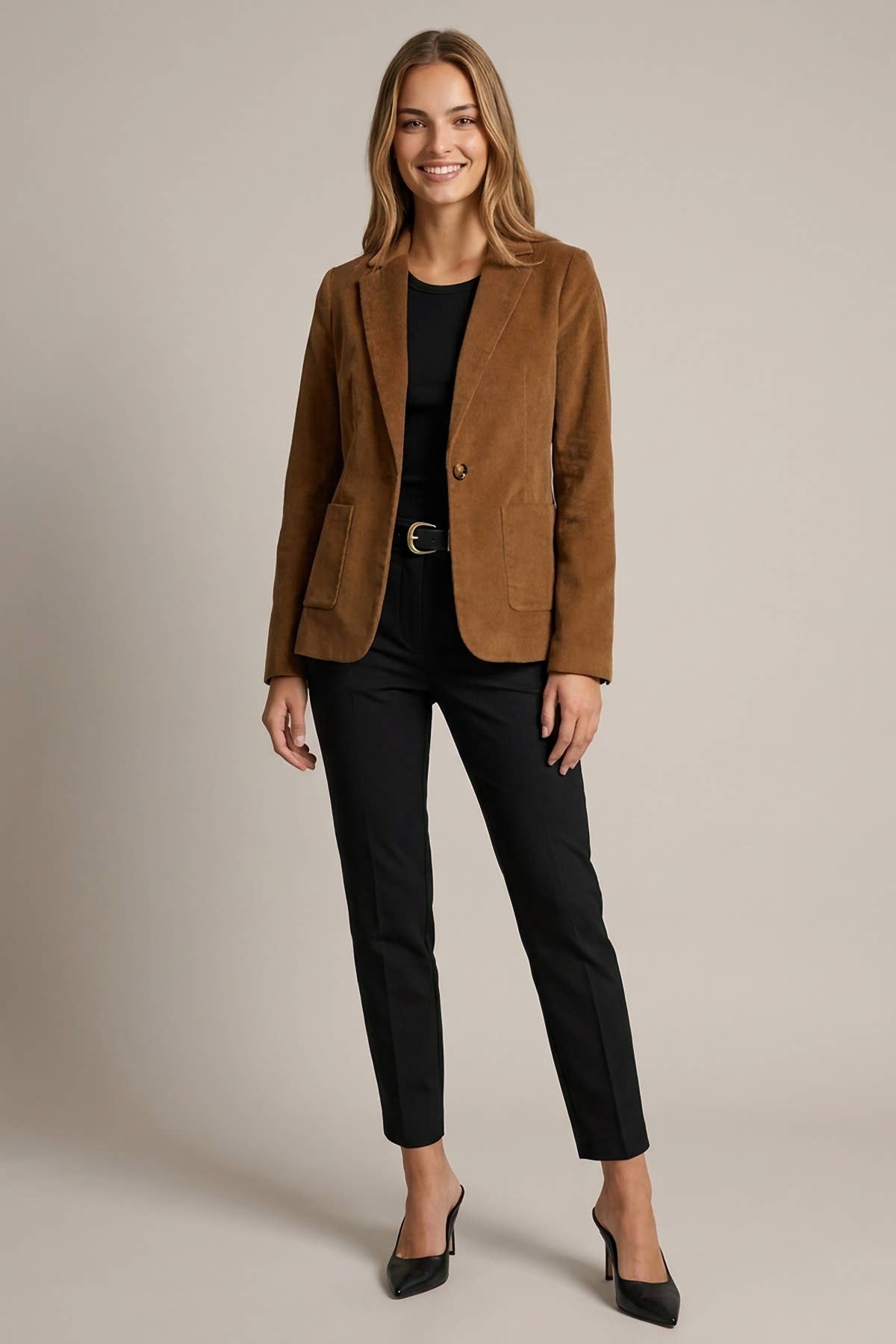 CORDUROY NOTCHED COLLAR PATCHED POCKET BLAZER - 10823J
