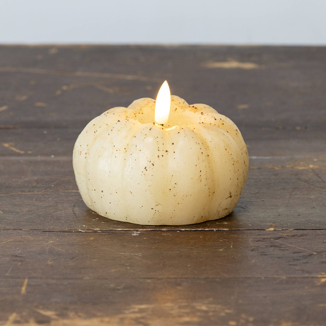 3" CREAM 3D FLAME SHORT PUMPKIN CANDLE