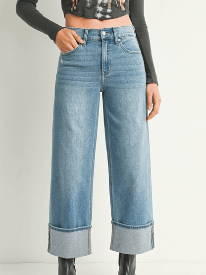 Petite Cuffed Slim Wide Leg Jeans