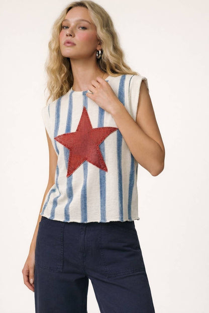 **Pre-Order**  Star Patch Striped Sleeveless Knit Top